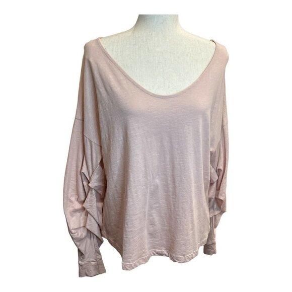 Nwot FREE THE ROSES PINK WOMENS TOP WITH RUFFLE SLEEVES OVERSIDED V-NECK SIZE XS - Picture 1 of 8
